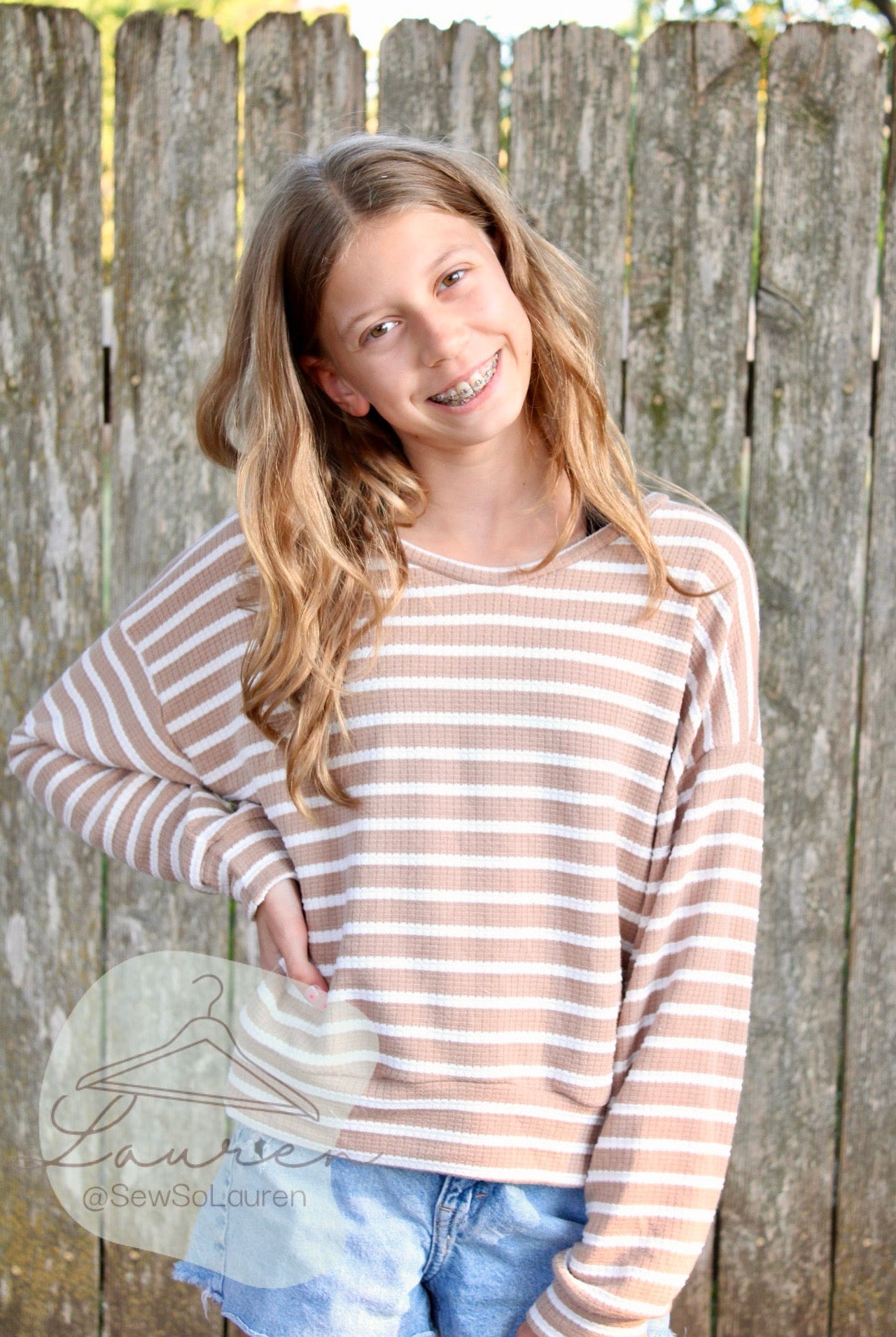 Camel Stripe Pointelle, Rib Knit - Boho Fabrics - Rib Print, Knit Fabric