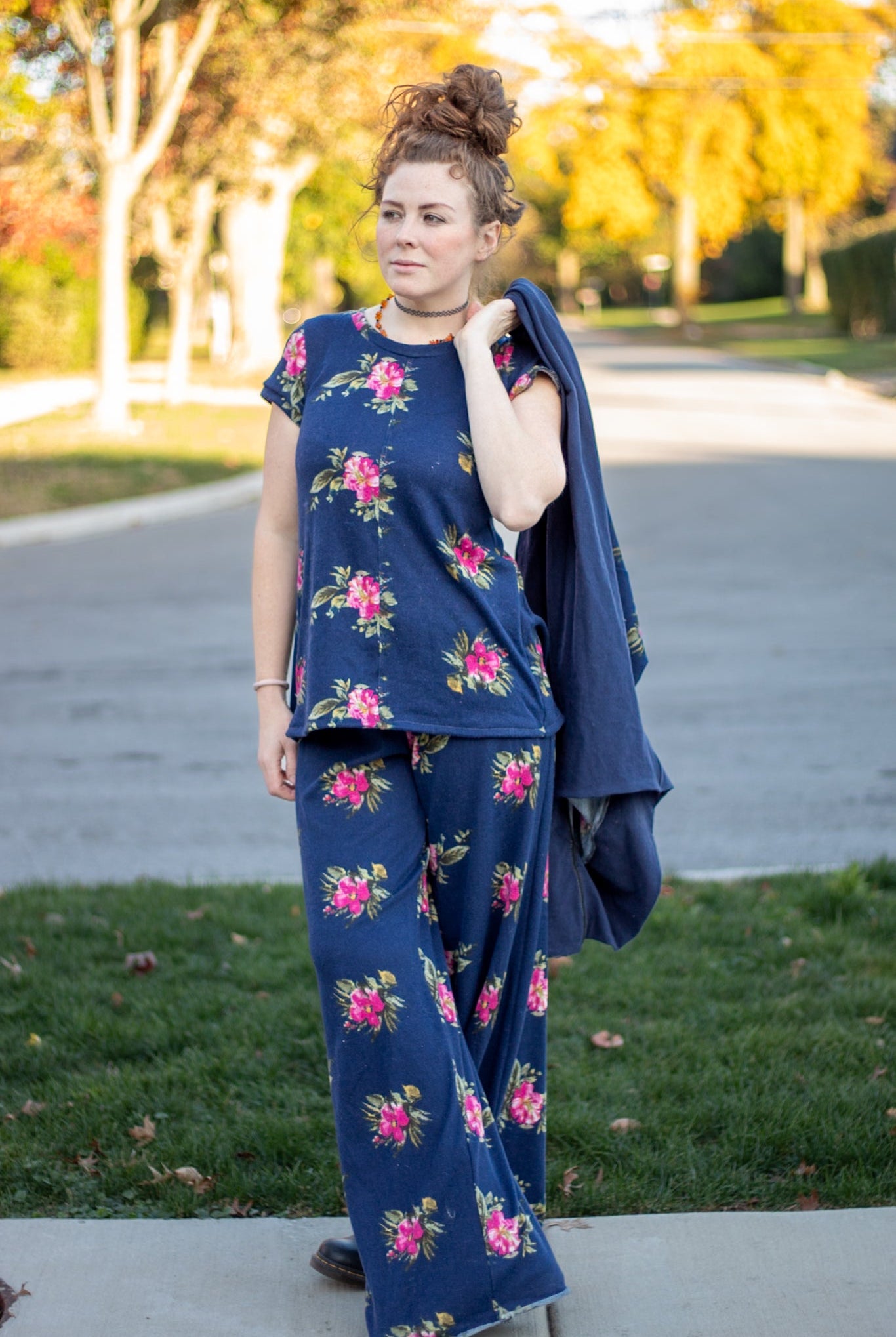 Camellia Florals, Blue Brushed Sweater Knit Fabric - Boho Fabrics - Sweater Prints, Knit Fabric