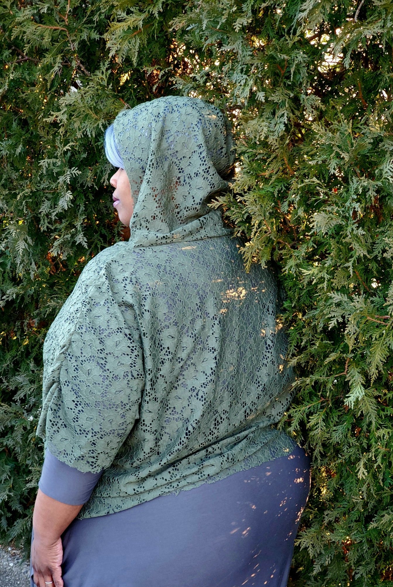 Camouflage Florals in Olive Green. Stretch Lace. SL-115. - Boho Fabrics