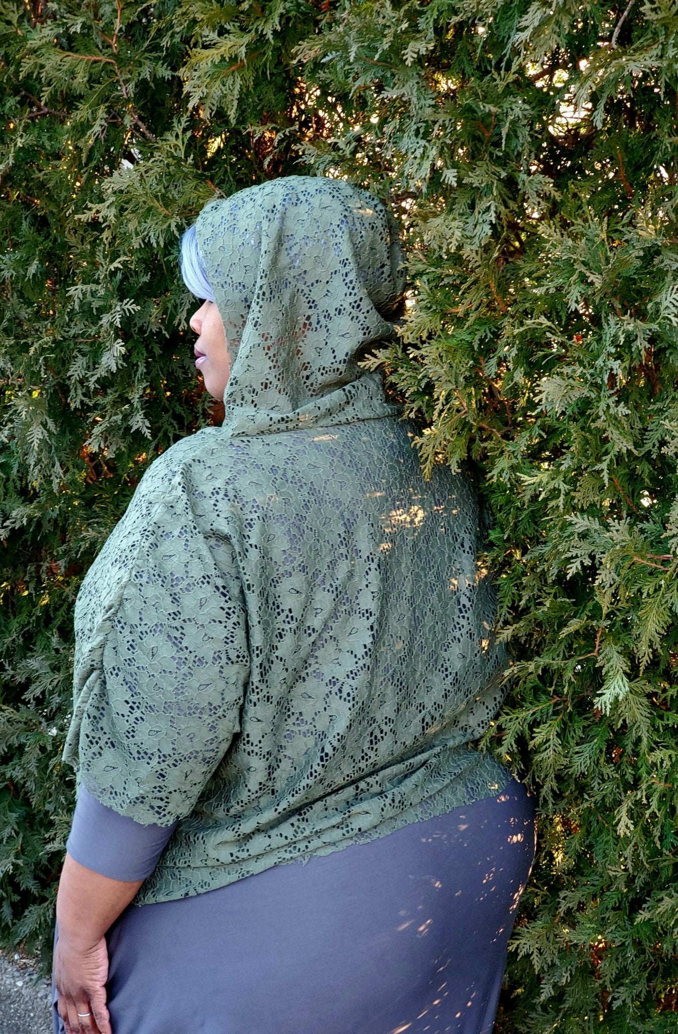 Camouflage Florals in Olive Green. Stretch Lace. SL-115. - Boho Fabrics