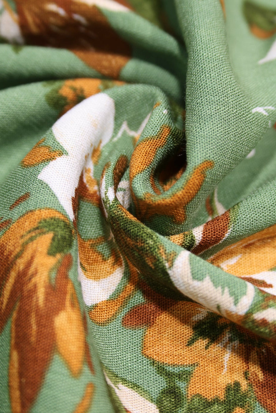 Canyon Garden in Green. Rayon Slub Stretch Woven Fabric - Linen Look. - Boho Fabrics - Stretch Woven Fabric