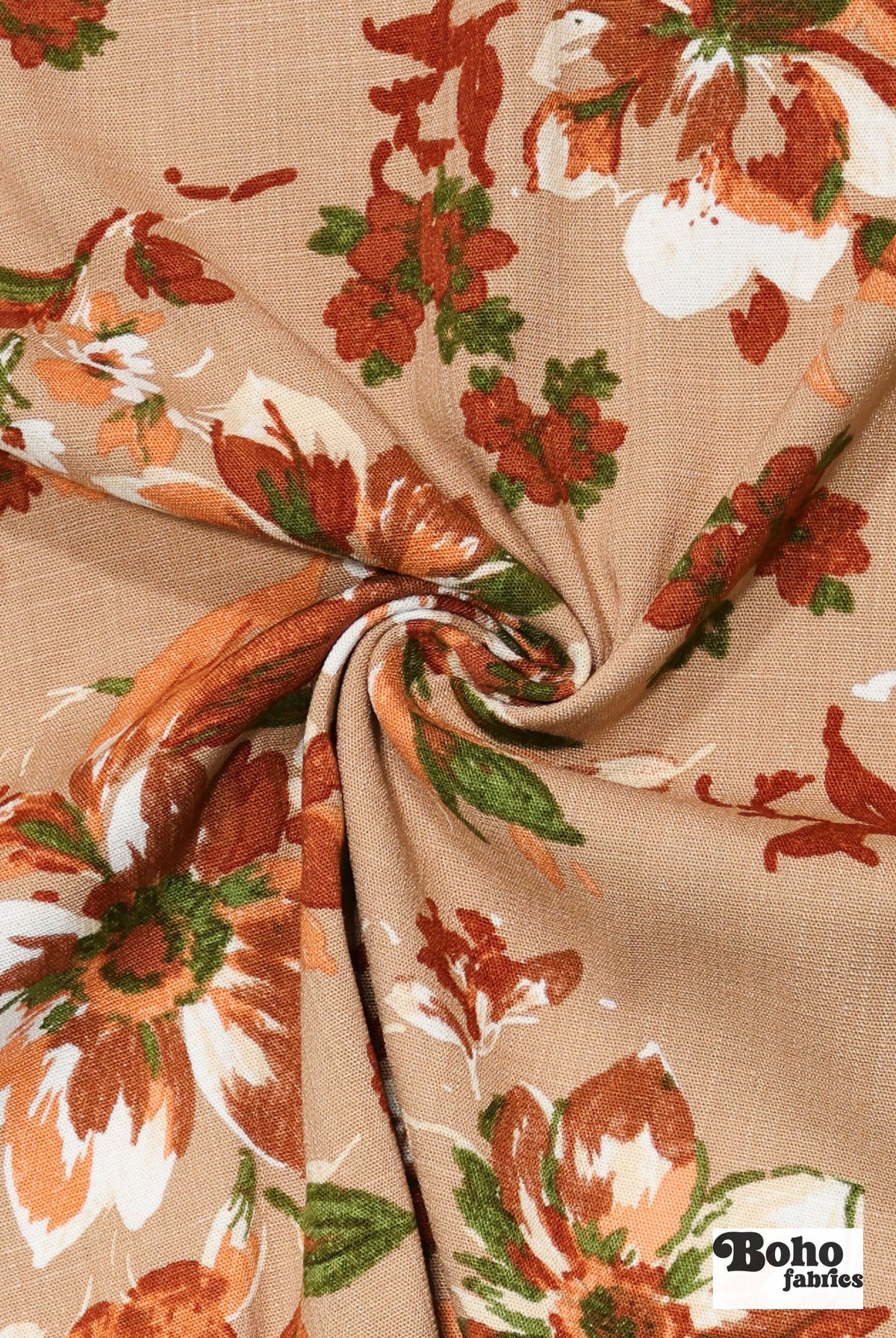 Canyon Garden in Sand. Rayon Slub Stretch Woven Fabric - Linen Look. - Boho Fabrics - Stretch Woven Fabric