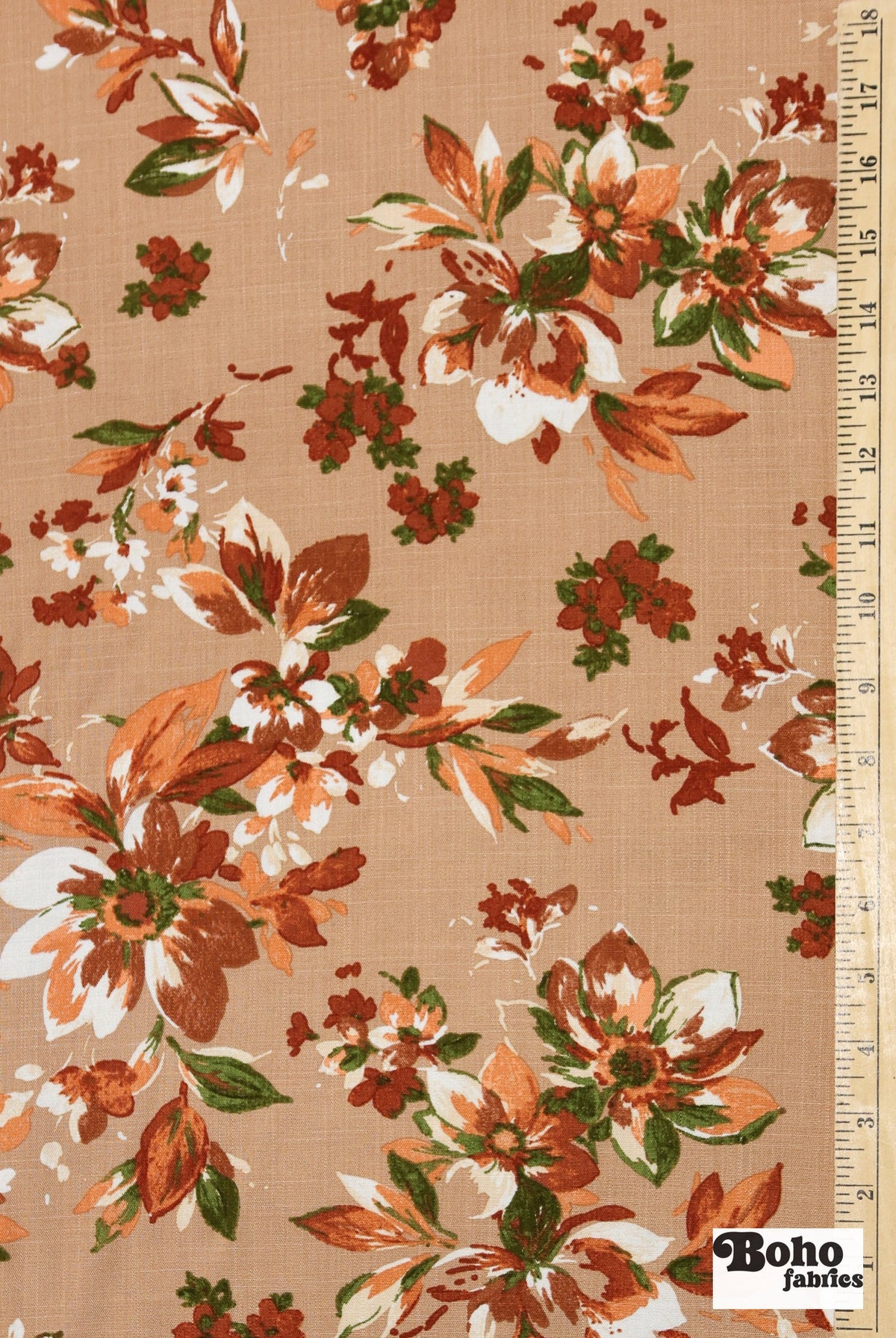 Canyon Garden in Sand. Rayon Slub Stretch Woven Fabric - Linen Look. - Boho Fabrics - Stretch Woven Fabric