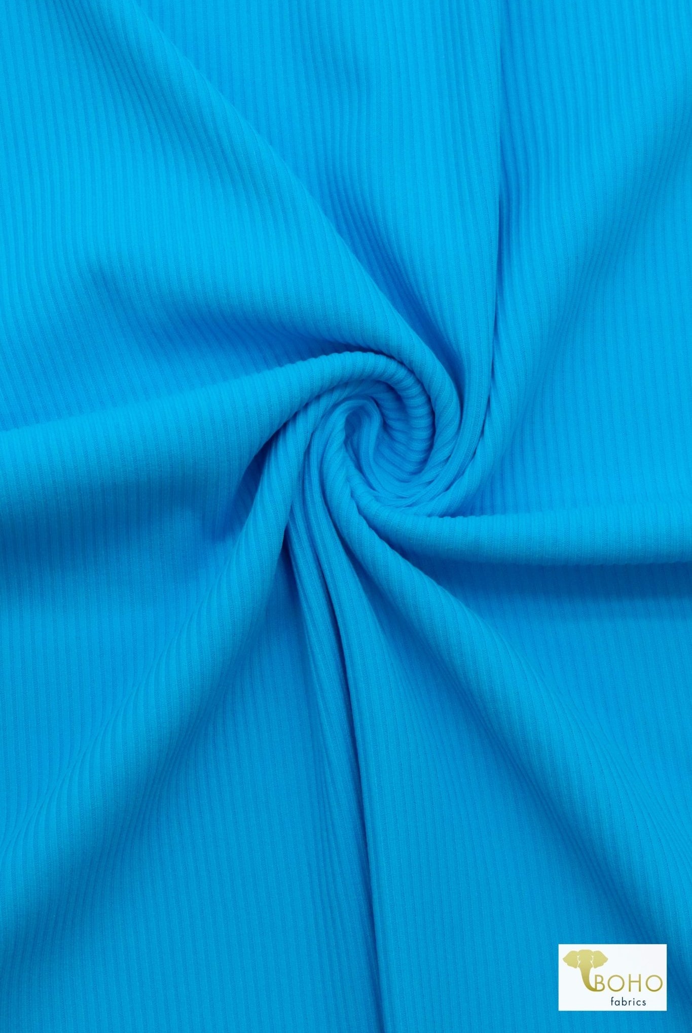 Caribbean Blue, Athletic Rib Knit Fabric - Boho Fabrics - Athletic Knit Fabric