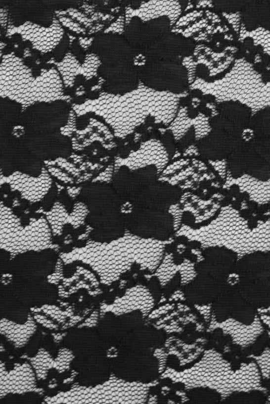 "Chain Flowers" in Black. Stretch Lace. SL-109-BLK. - Boho Fabrics