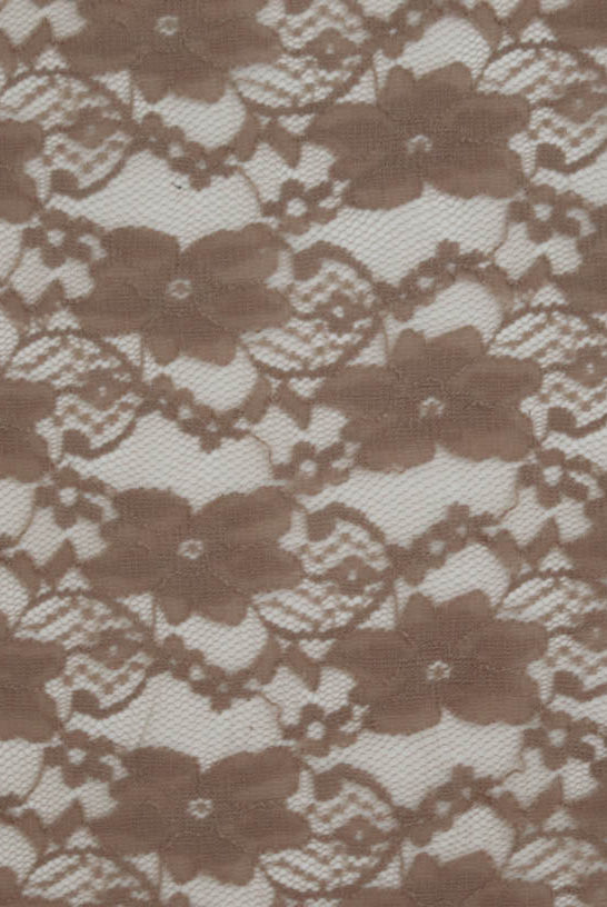 "Chain Flowers" in Brown. Stretch Lace. SL-109-BRWN. - Boho Fabrics