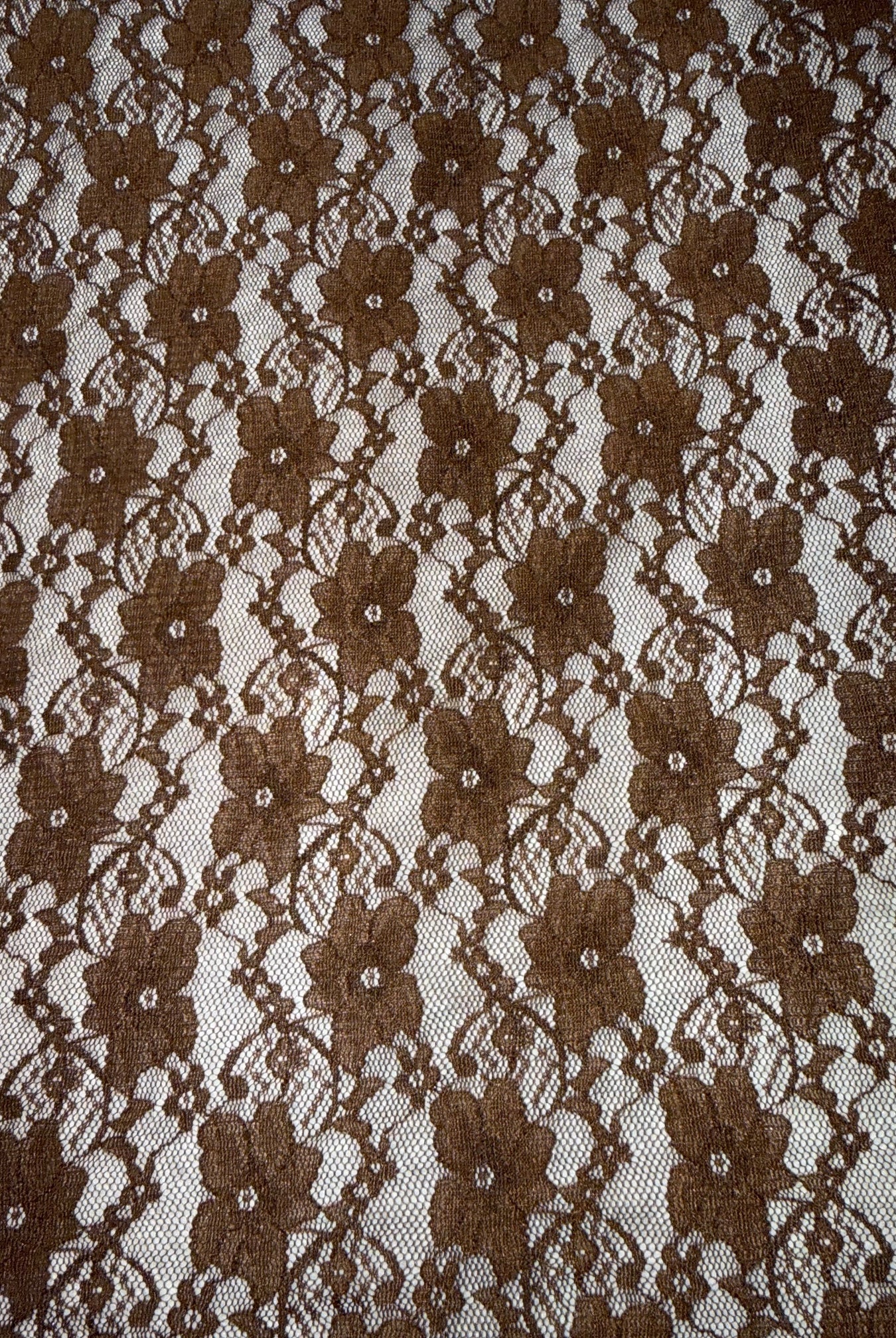 Chain Flowers in Dark Brown. Stretch Lace. SL - 109 - BRWNDK. - Boho Fabrics - Stretch Lace Fabric