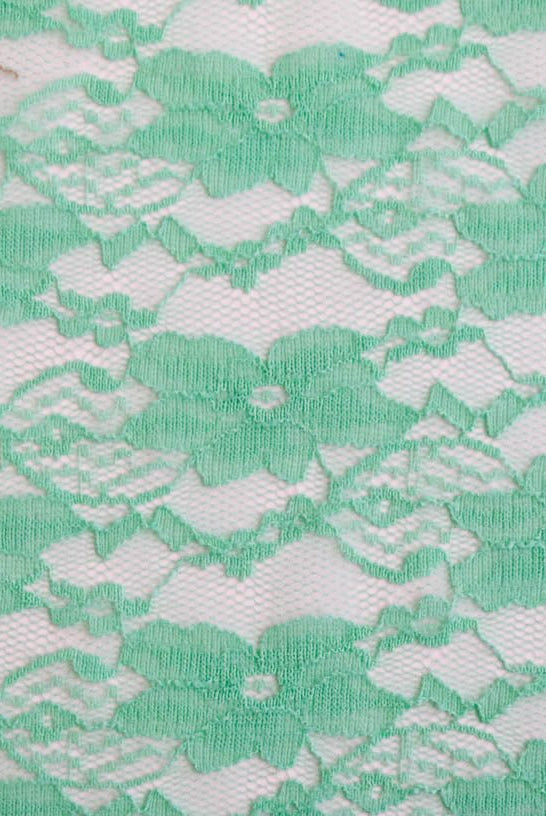 "Chain Flowers" in Icy Mint. Stretch Lace. SL-109-MNT. - Boho Fabrics