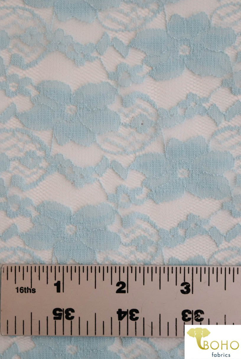 "Chain Flowers" in Light Blue. Stretch Lace. SL-109-BLU. - Boho Fabrics