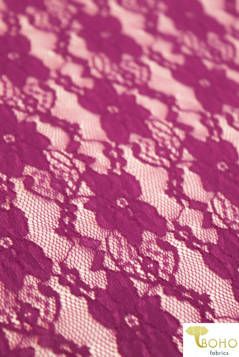 "Chain Flowers" in Magenta. Stretch Lace. SL-109-MGNT. - Boho Fabrics