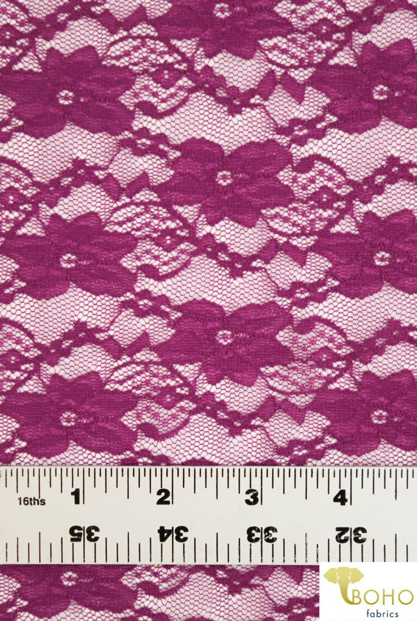 "Chain Flowers" in Magenta. Stretch Lace. SL-109-MGNT. - Boho Fabrics