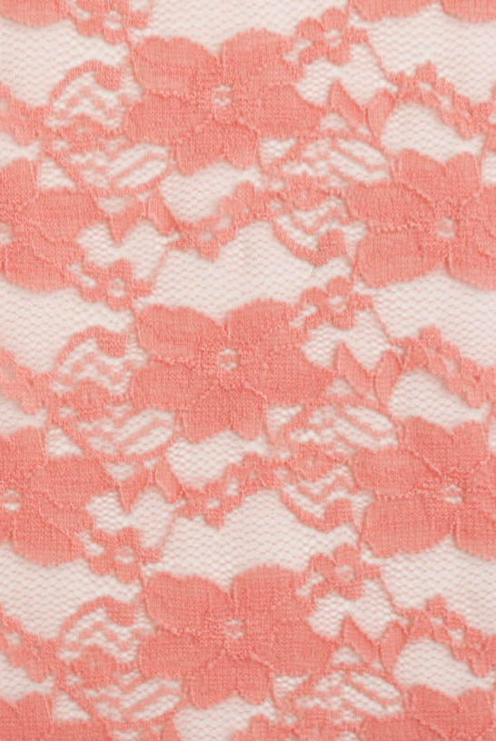 "Chain Flowers" in Peach. Stretch Lace. SL-109-PCH. - Boho Fabrics