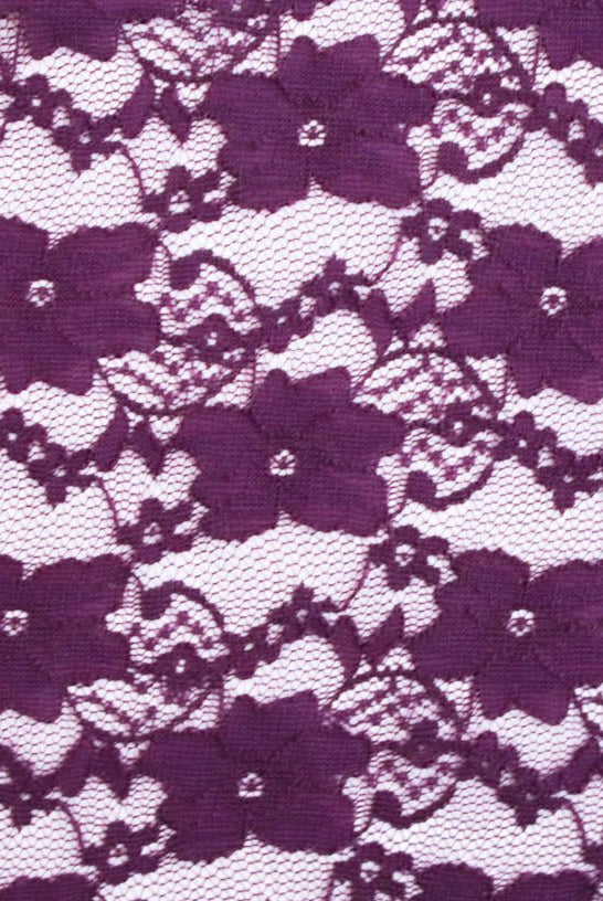 "Chain Flowers" in Plum Purple. Stretch Lace. SL-109-PURP. - Boho Fabrics