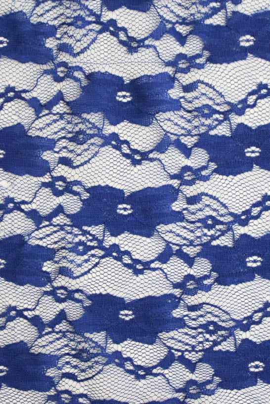 "Chain Flowers" in Royal Blue. Stretch Lace. SL-109-RYLB. - Boho Fabrics