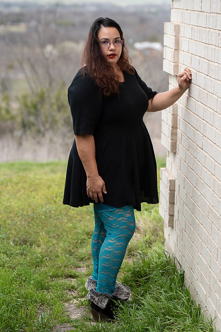"Chain Flowers" in Teal. Stretch Lace. SL-109-TEAL. - Boho Fabrics