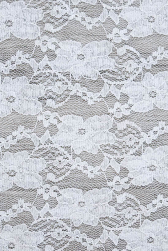 "Chain Flowers" in White. Stretch Lace. SL-109-WHT. - Boho Fabrics