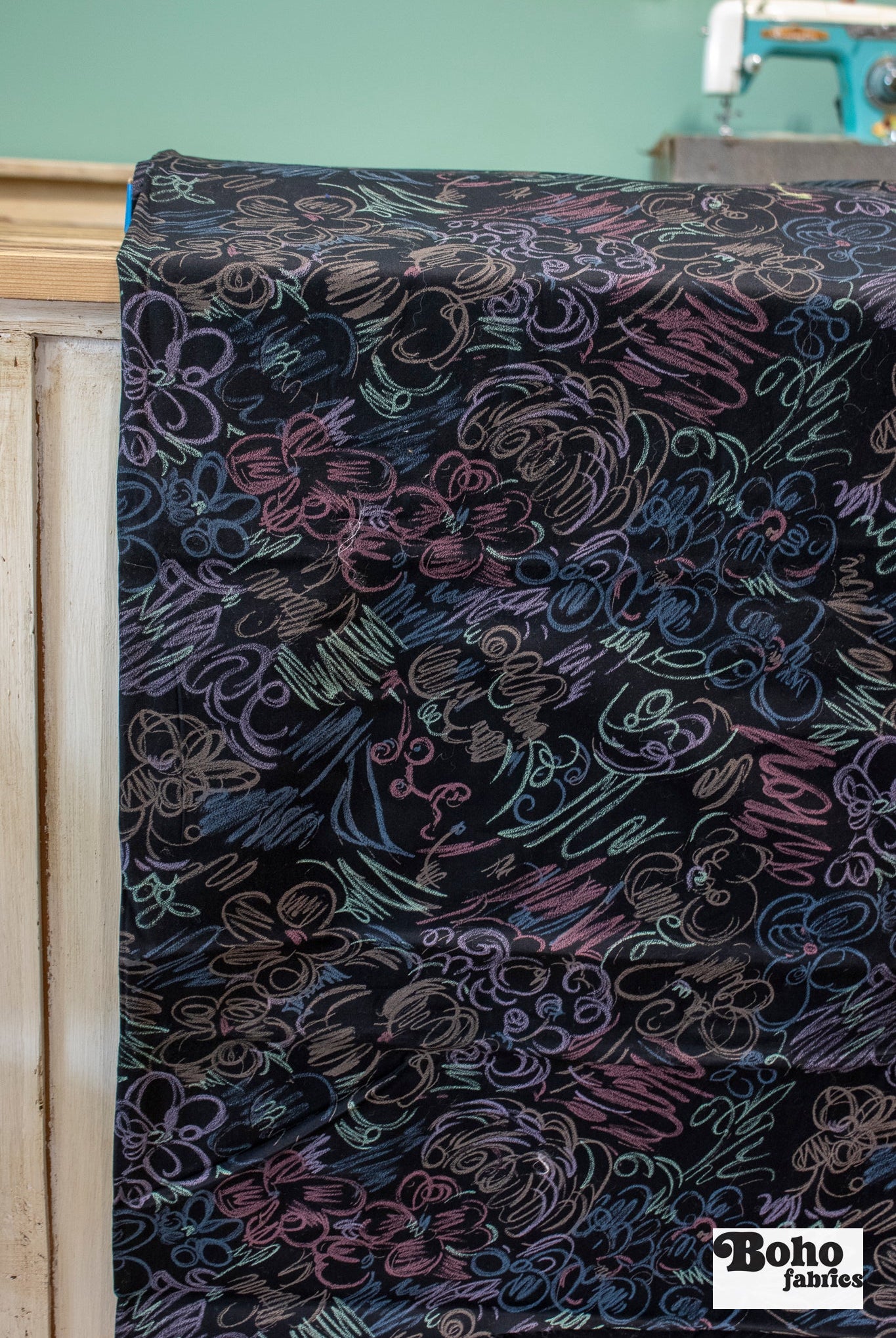 Chalkboard Scribbles, Vintage Woven Fabric - Boho Fabrics - Vintage Fabric