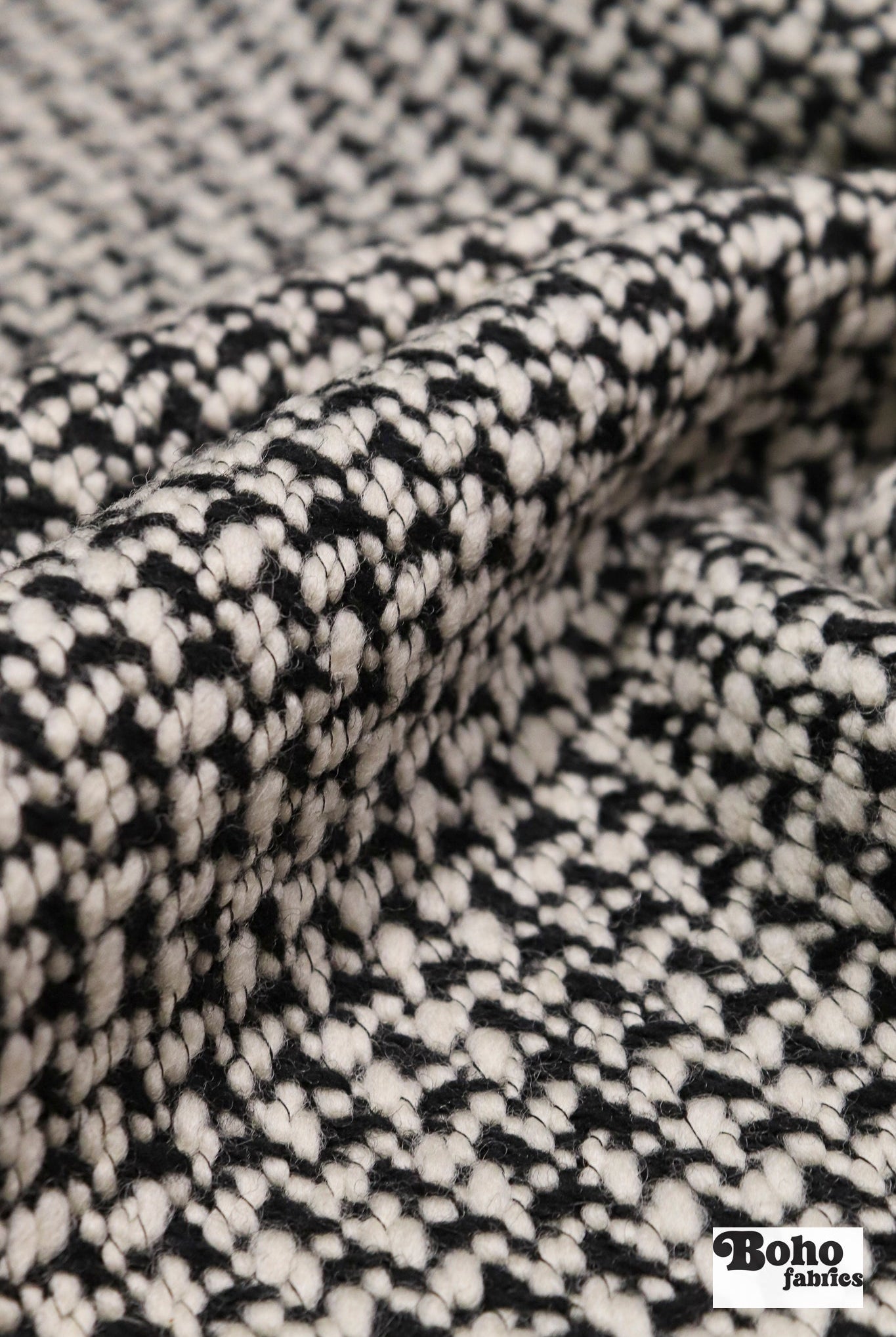Chanel Style, Black/Ivory Novelty Print Italian Wool Coating Fabric - Boho Fabrics - Wool Coating, Woven