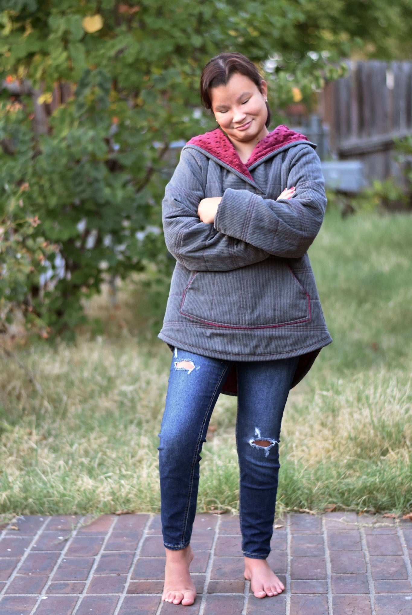 Charcoal & Maroon Herringbone, Suiting Fabric - Boho Fabrics - Suiting, Woven Fabric