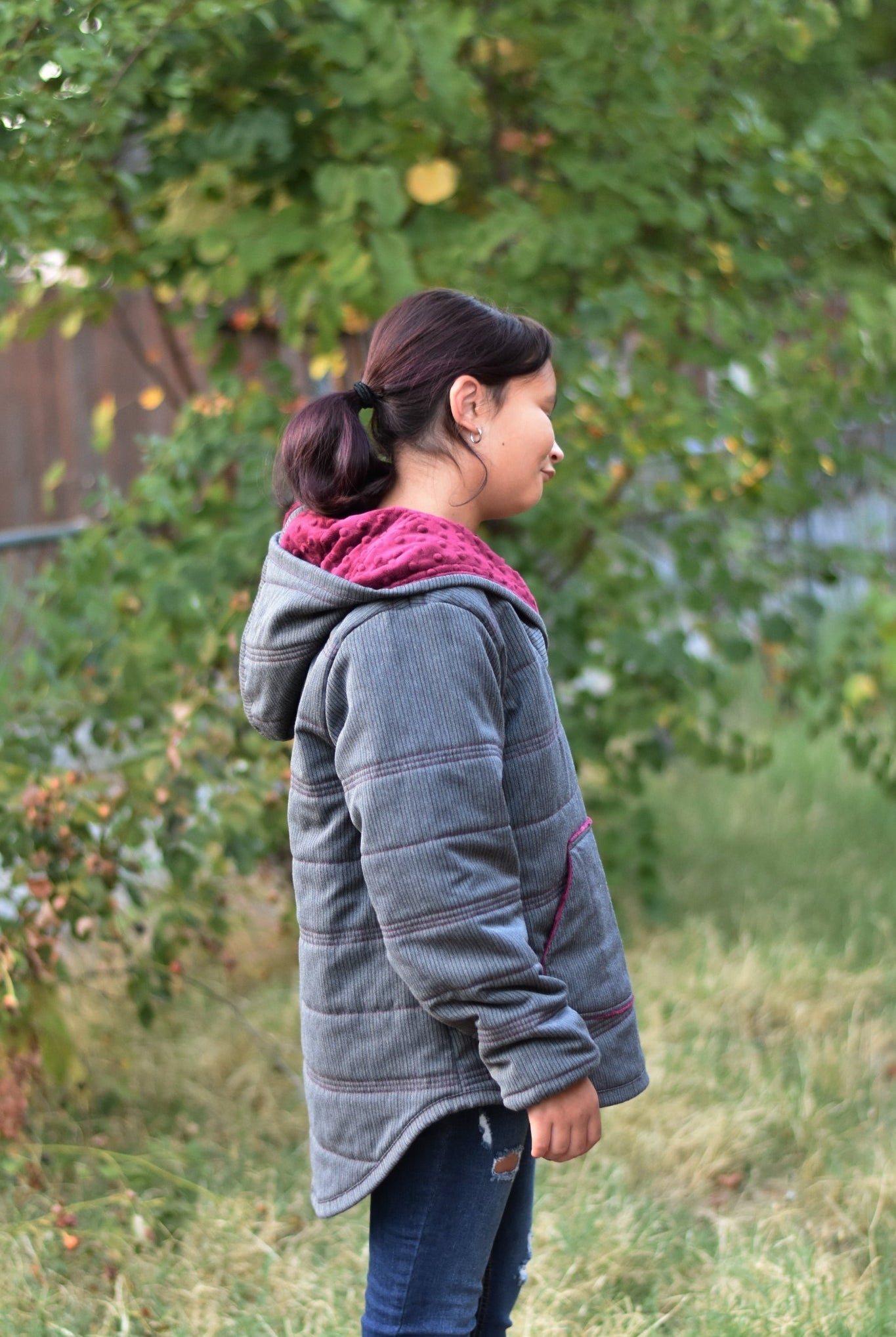 Charcoal & Maroon Herringbone, Suiting Fabric - Boho Fabrics - Suiting, Woven Fabric