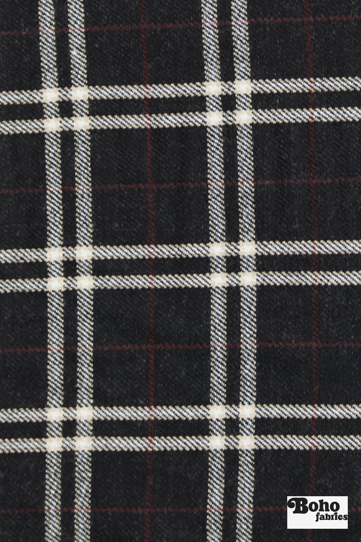 Charcoal Syrah Tartan Plaid Wool Woven Fabric - Boho Fabrics - Wool Coating, Woven