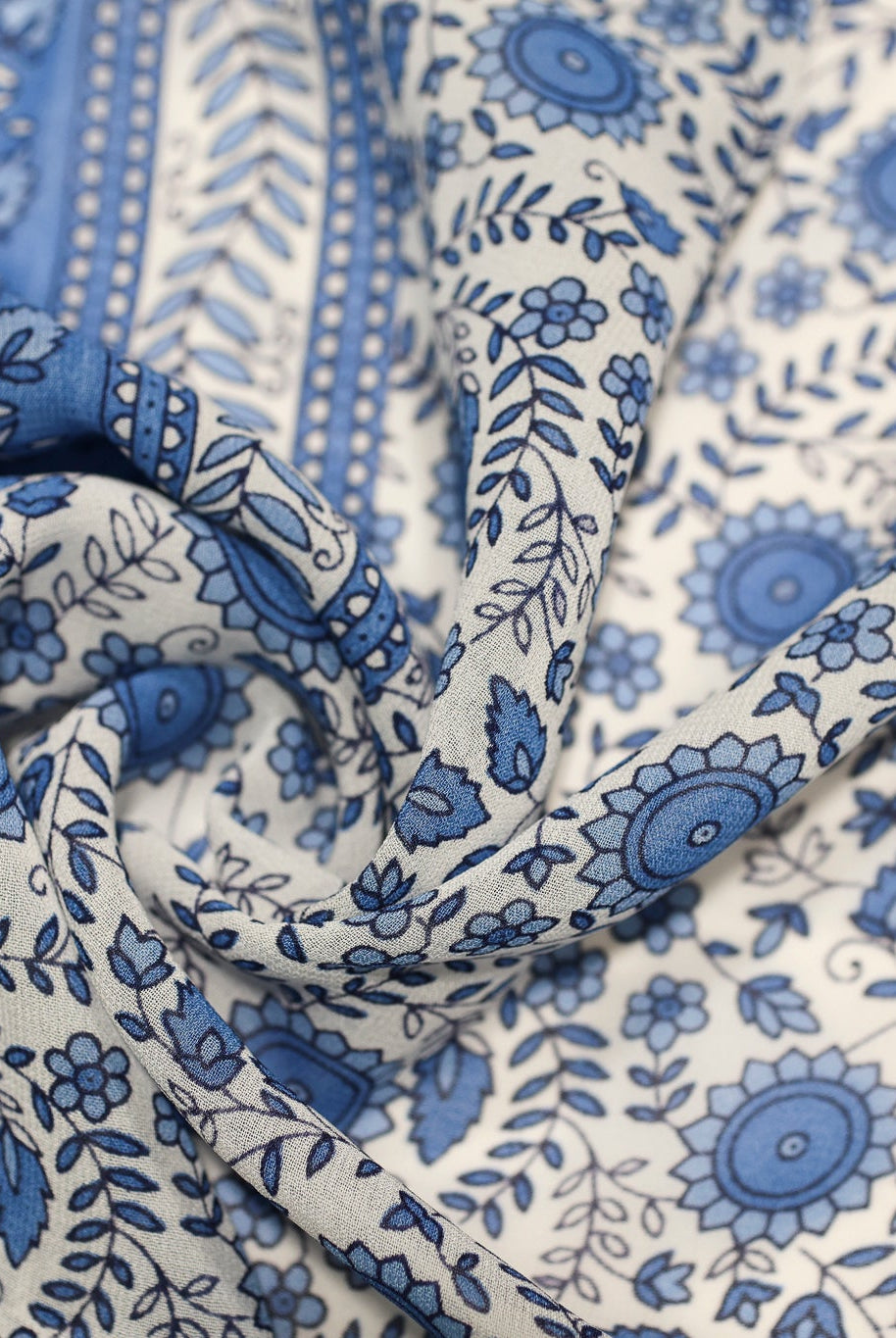 Charming Blue Botanical Silk Fabric Pre - Cuts - Boho Fabrics - Woven Fabric
