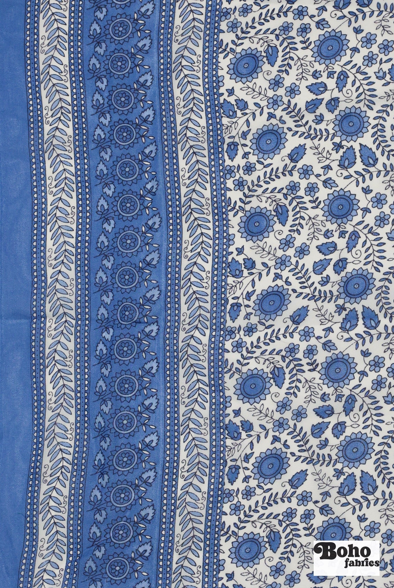 Charming Blue Botanical Silk Fabric Pre - Cuts - Boho Fabrics - Woven Fabric