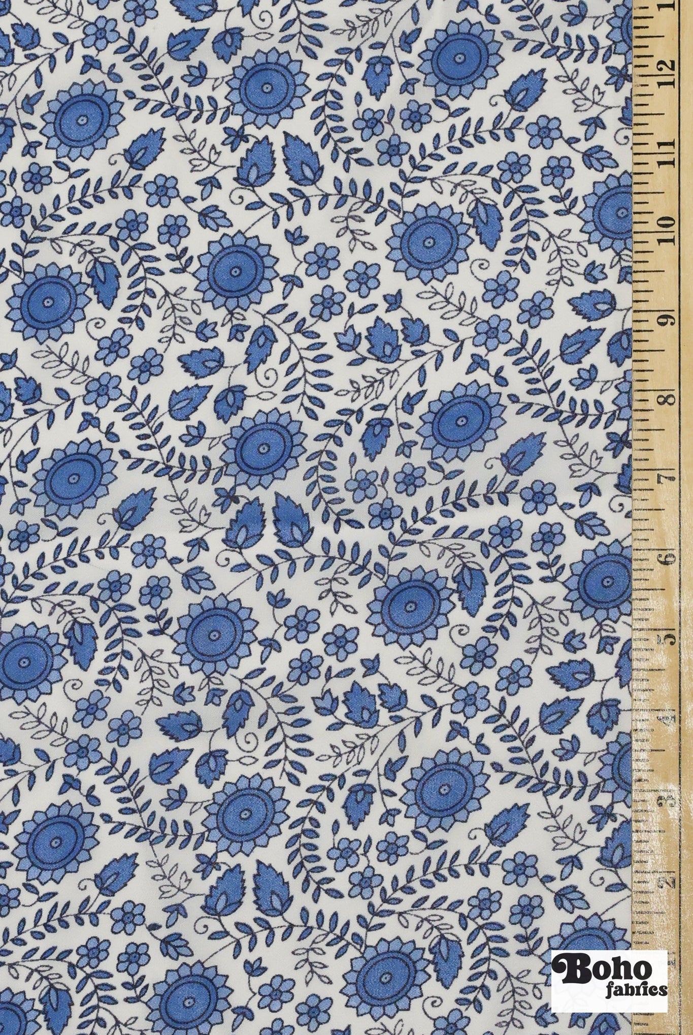 Charming Blue Botanical Silk Fabric Pre - Cuts - Boho Fabrics - Woven Fabric