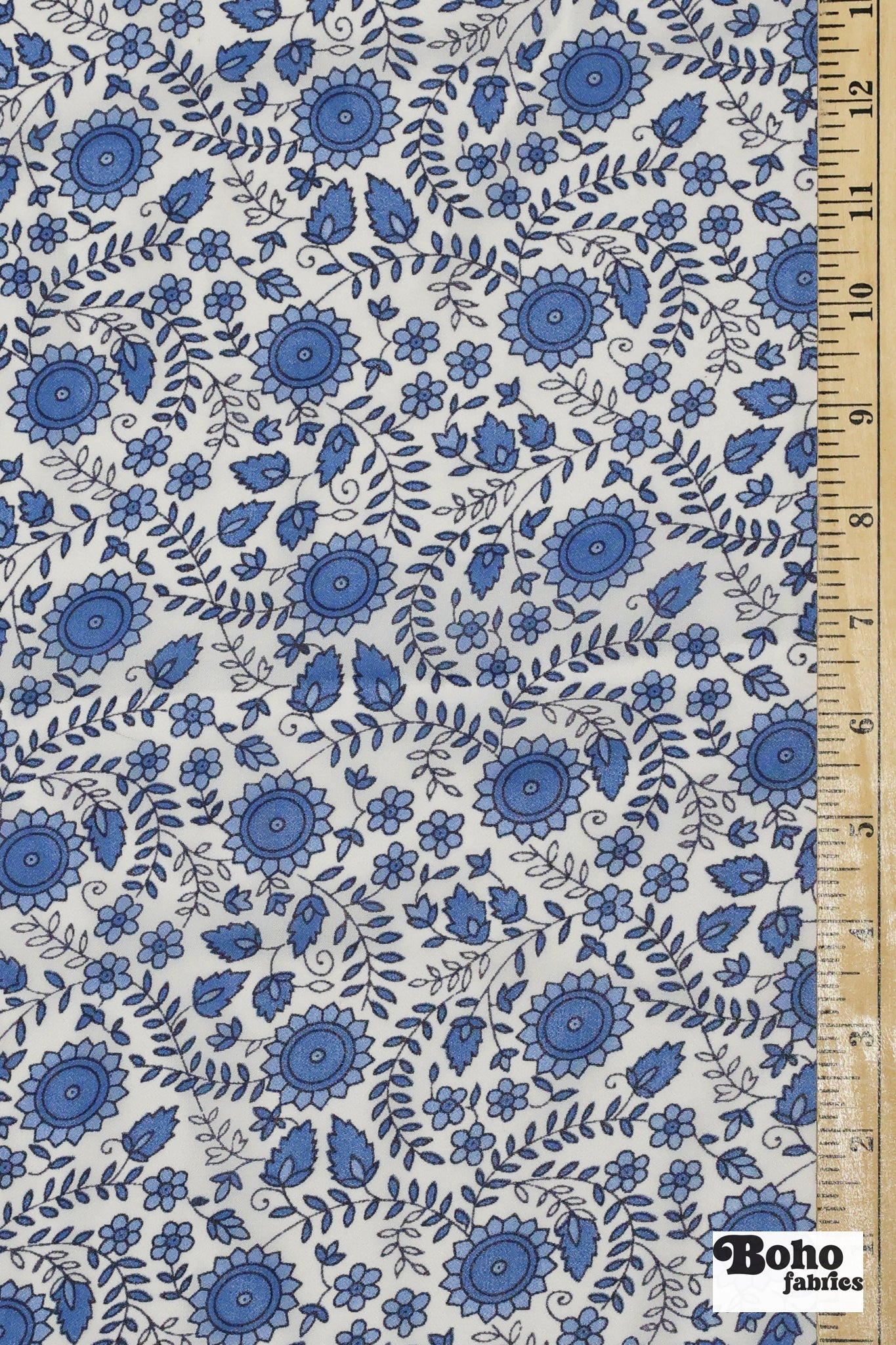Charming Blue Botanical Silk Fabric Pre - Cuts - Boho Fabrics - Woven Fabric