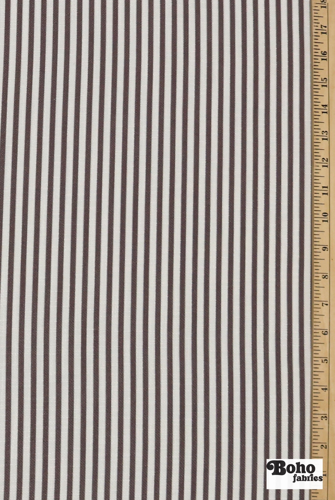 Chocolate Brown & White, 1/4" Narrow Striped Linen-Look Woven Fabric - Boho Fabrics - Home Dec. & Upholstery Fabric