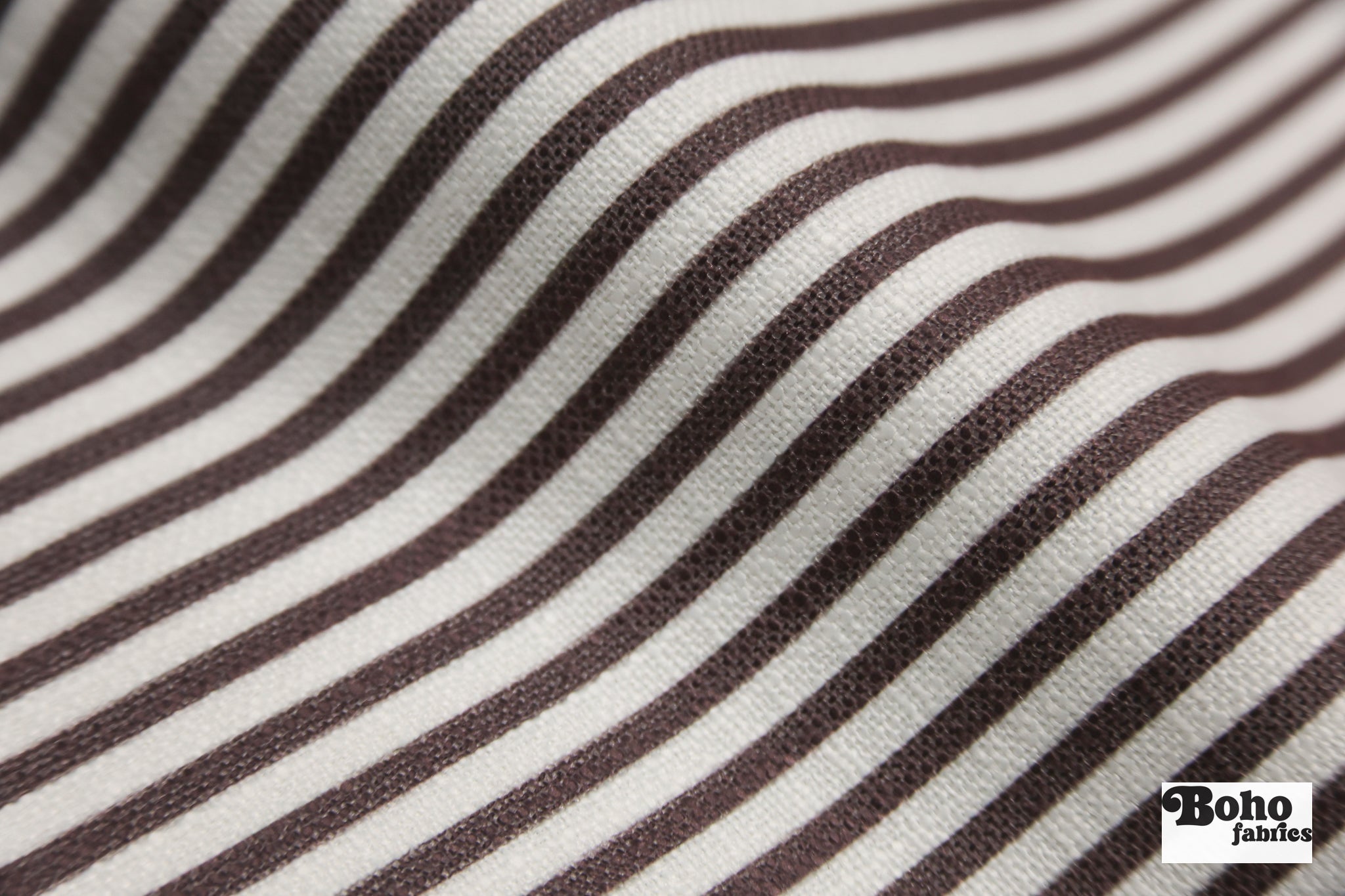 Chocolate Brown & White, 1/4" Narrow Striped Linen-Look Woven Fabric - Boho Fabrics - Home Dec. & Upholstery Fabric
