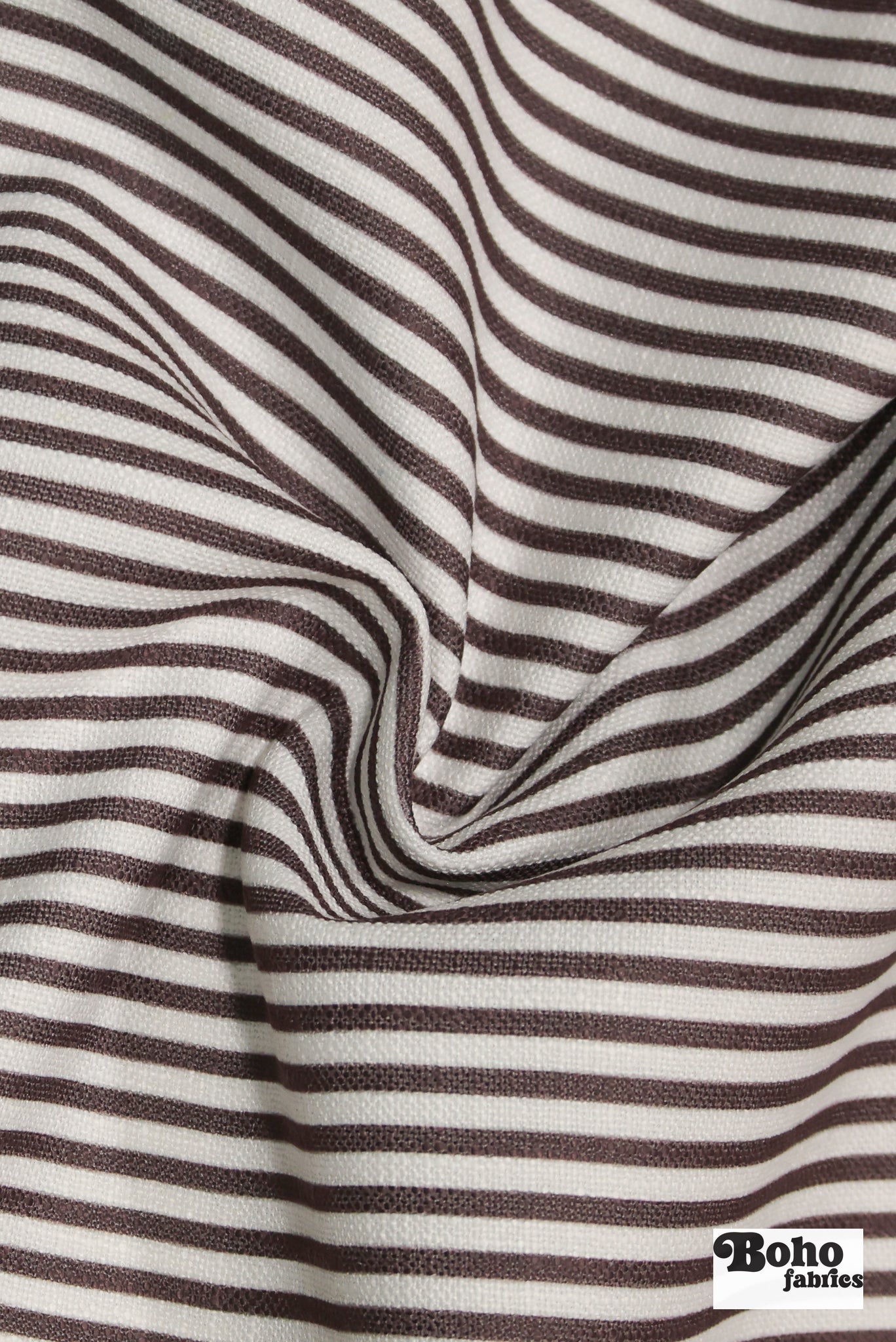 Chocolate Brown & White, 1/4" Narrow Striped Linen-Look Woven Fabric - Boho Fabrics - Home Dec. & Upholstery Fabric