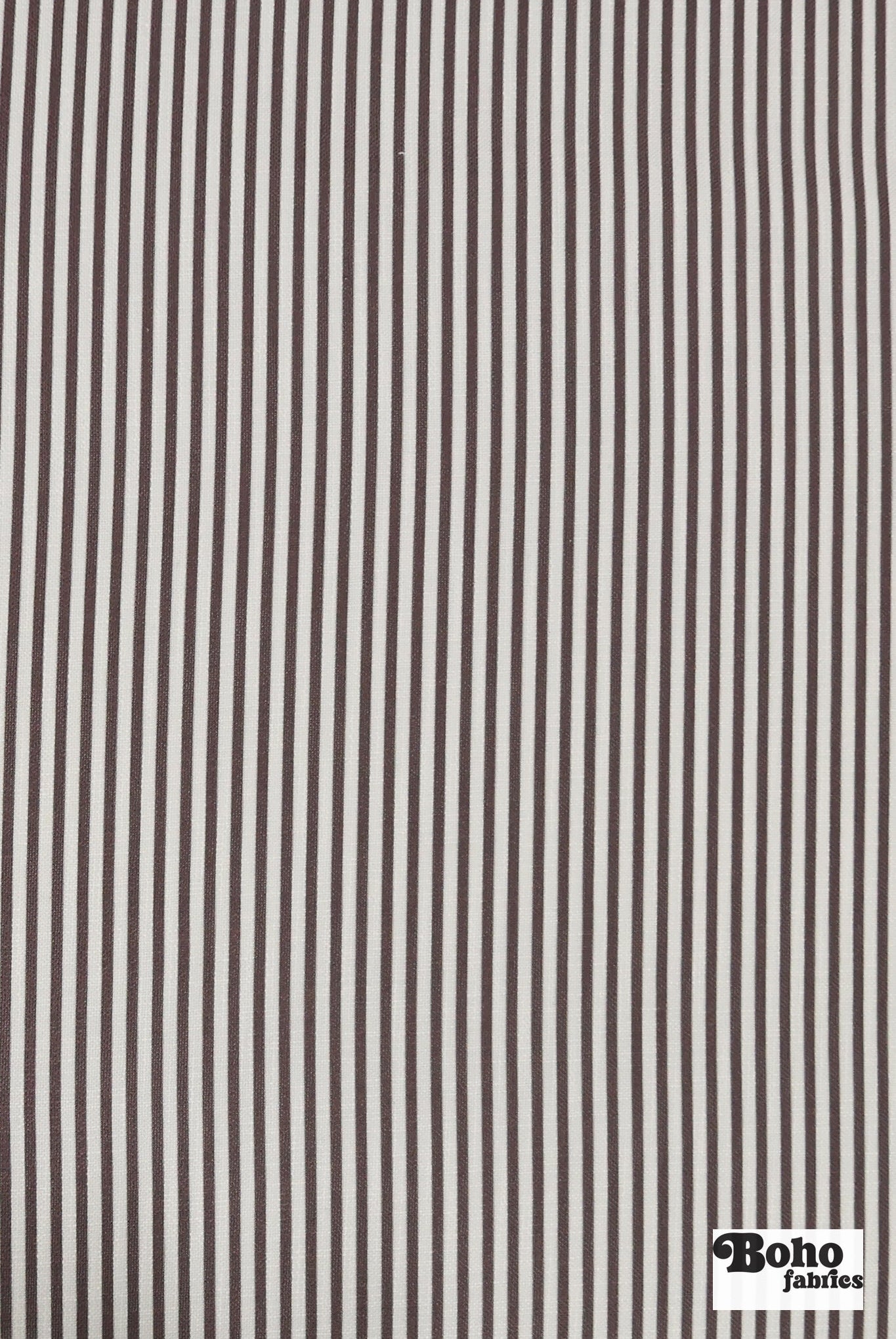 Chocolate Brown & White, 1/4" Narrow Striped Linen-Look Woven Fabric - Boho Fabrics - Home Dec. & Upholstery Fabric