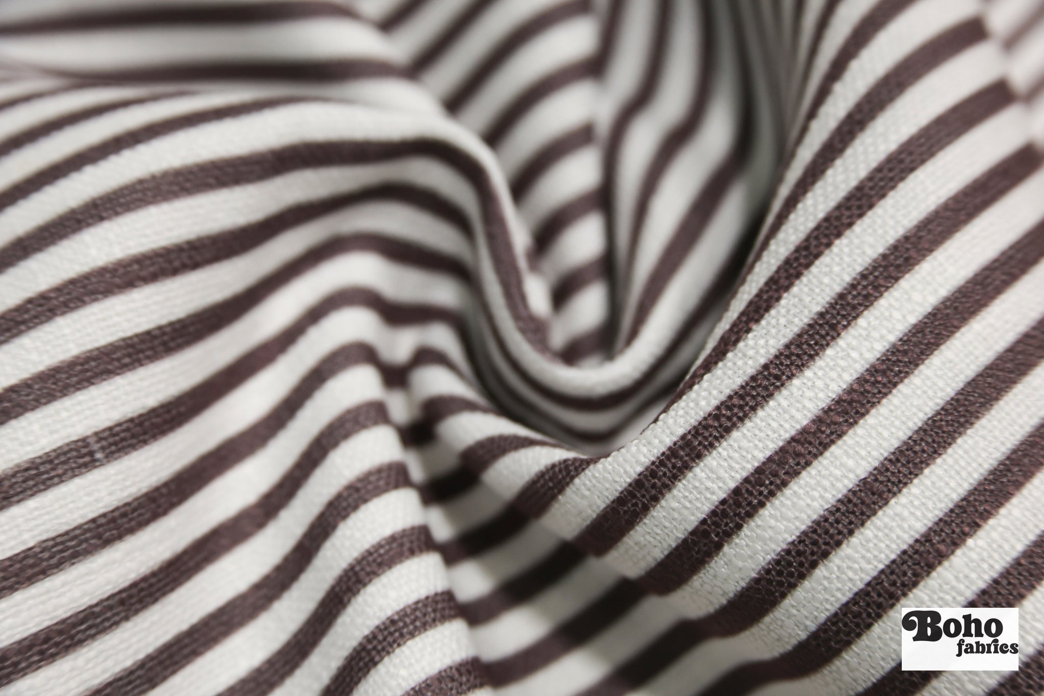 Chocolate Brown & White, 1/4" Narrow Striped Linen-Look Woven Fabric - Boho Fabrics - Home Dec. & Upholstery Fabric