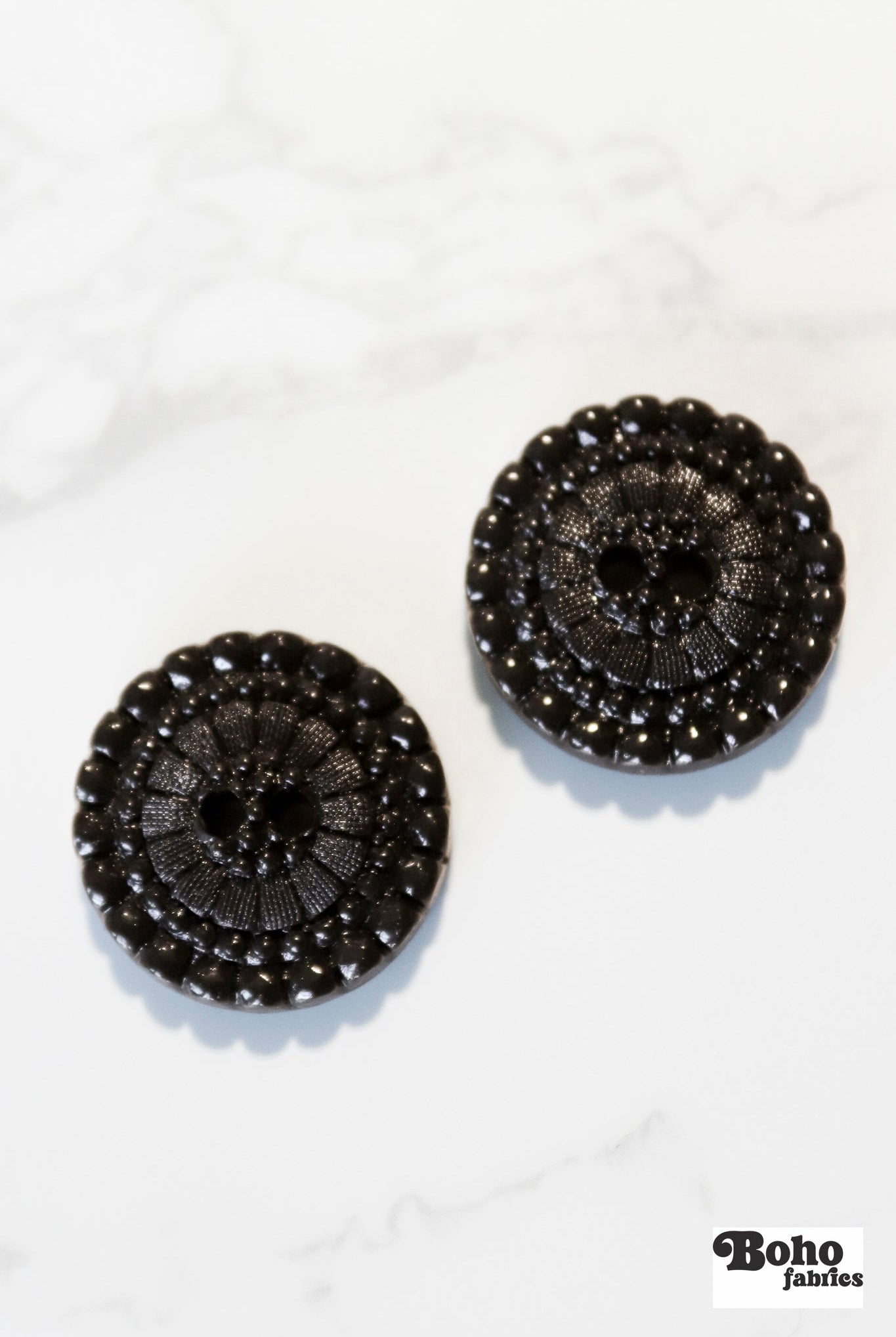 Chocolate Letty Vintage Floral Two Hole Button. Available in 15mm, 20mm, 25mm - Boho Fabrics - Buttons & Snaps