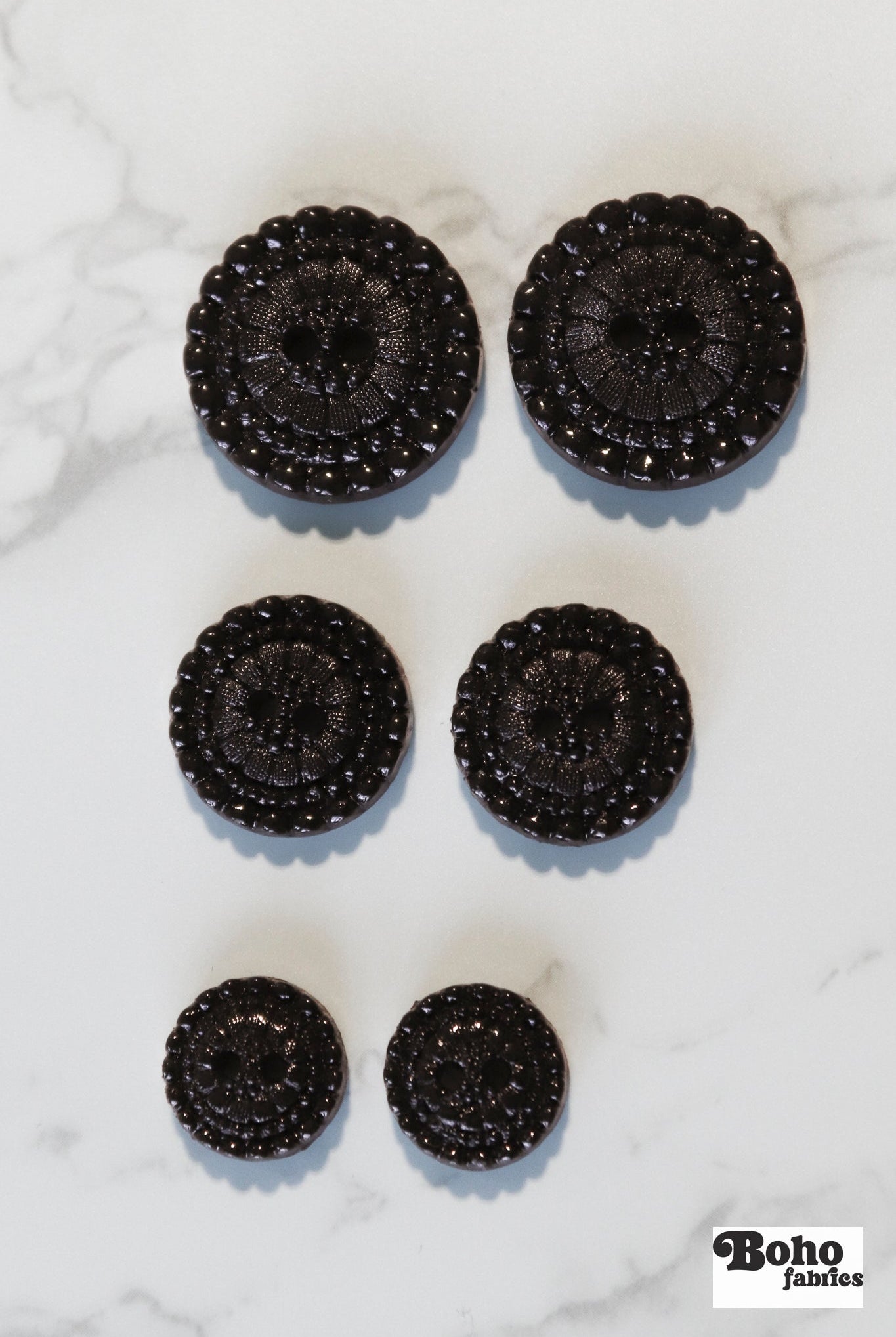 Chocolate Letty Vintage Floral Two Hole Button. Available in 15mm, 20mm, 25mm - Boho Fabrics - Buttons & Snaps