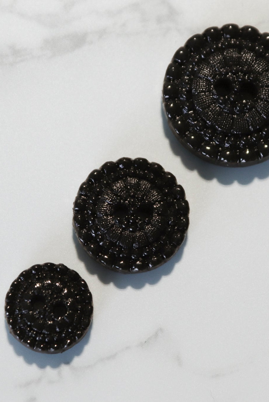 Chocolate Letty Vintage Floral Two Hole Button. Available in 15mm, 20mm, 25mm - Boho Fabrics - Buttons & Snaps