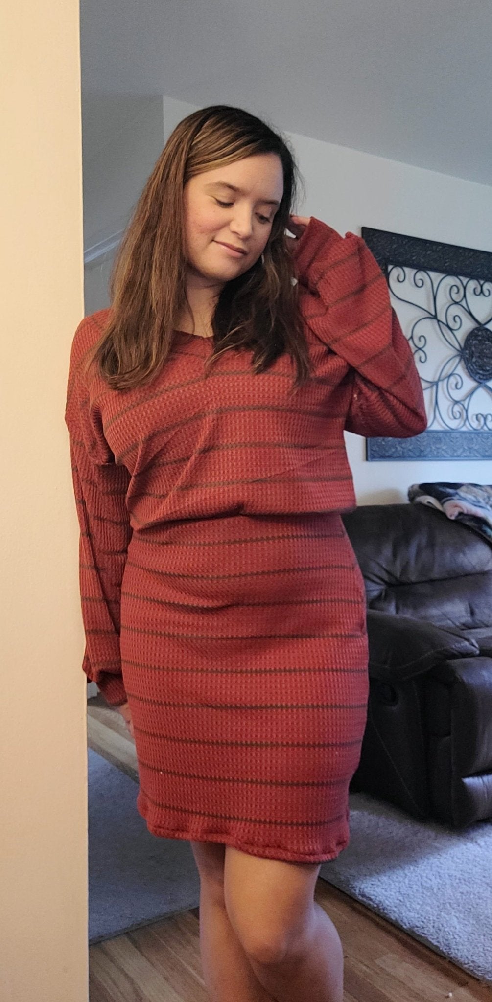 Cinnamon Stripes, Waffle Knit - Boho Fabrics