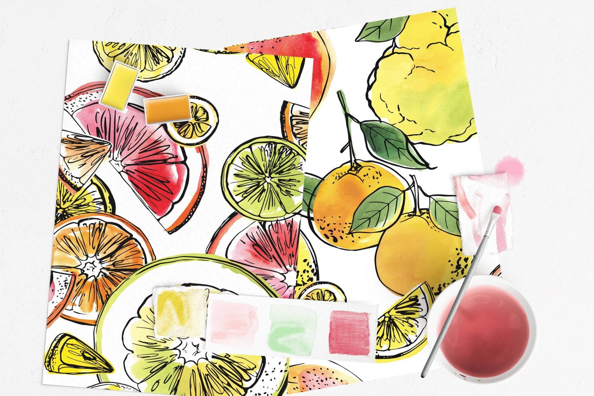 Citrus Fruits watercolor painting kit - Boho Fabrics -