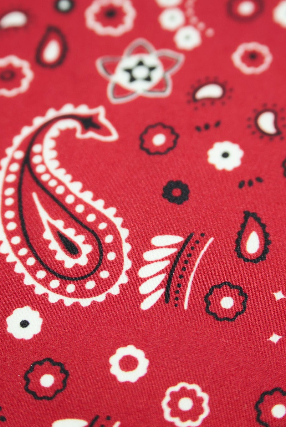 Classic Red, Black, and White Bandana Paisley Rayon Challis Woven Fabric - Boho Fabrics - Crepe, Woven