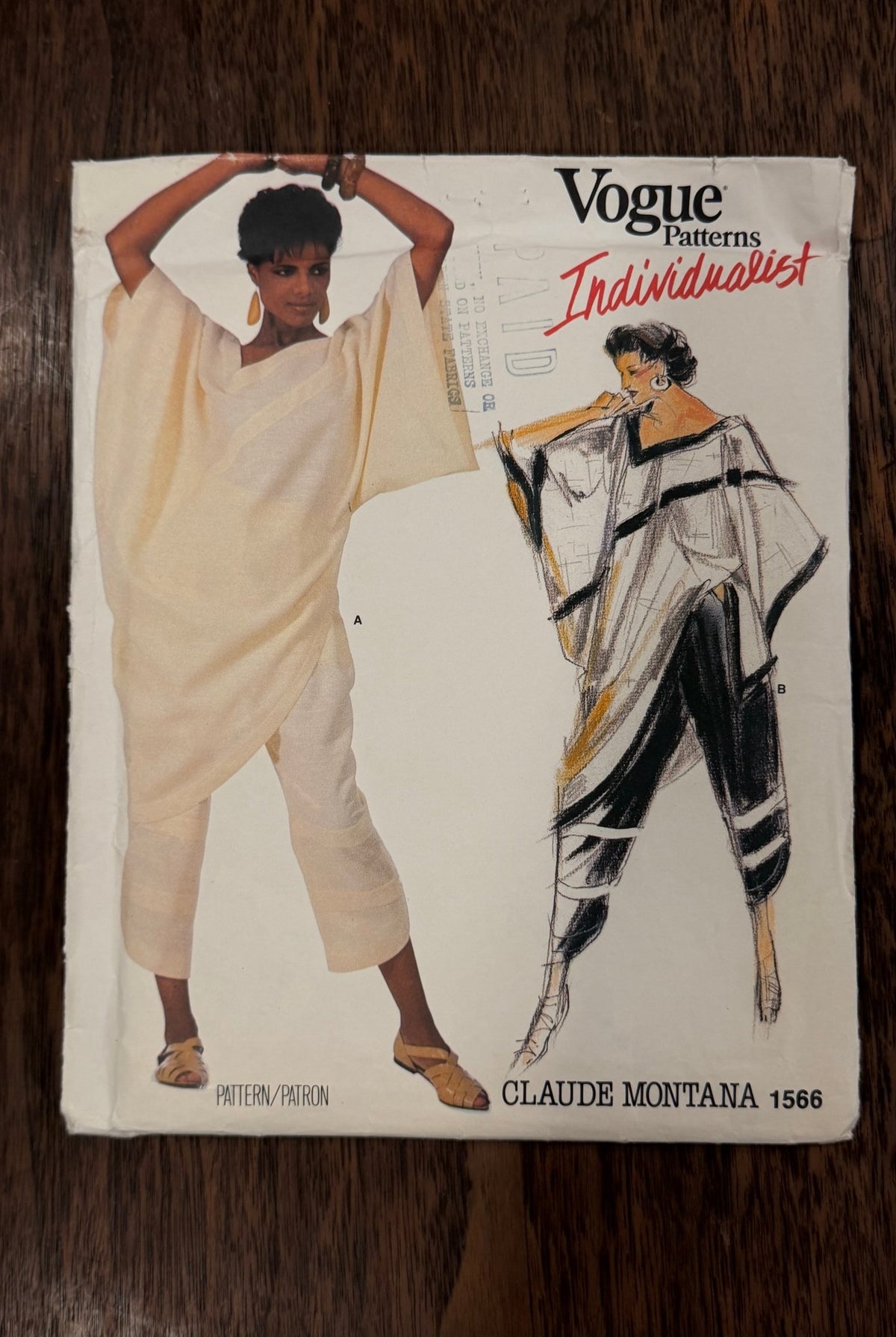 Claude Montana | Vogue Paris Original Sewing Pattern #1566 — Pullover Top & Pleated Straight-Leg Pants, Size 10, Vintage 1985, with Original Vogue Sew-In Label - Boho Fabrics - Sewing Patterns