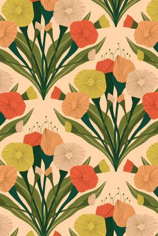 Cloud 9 Organic Quilting Cotton Fabric – Poppy Fields Bouquet Ivory (227739) - Boho Fabrics - Quilting Cotton, Woven