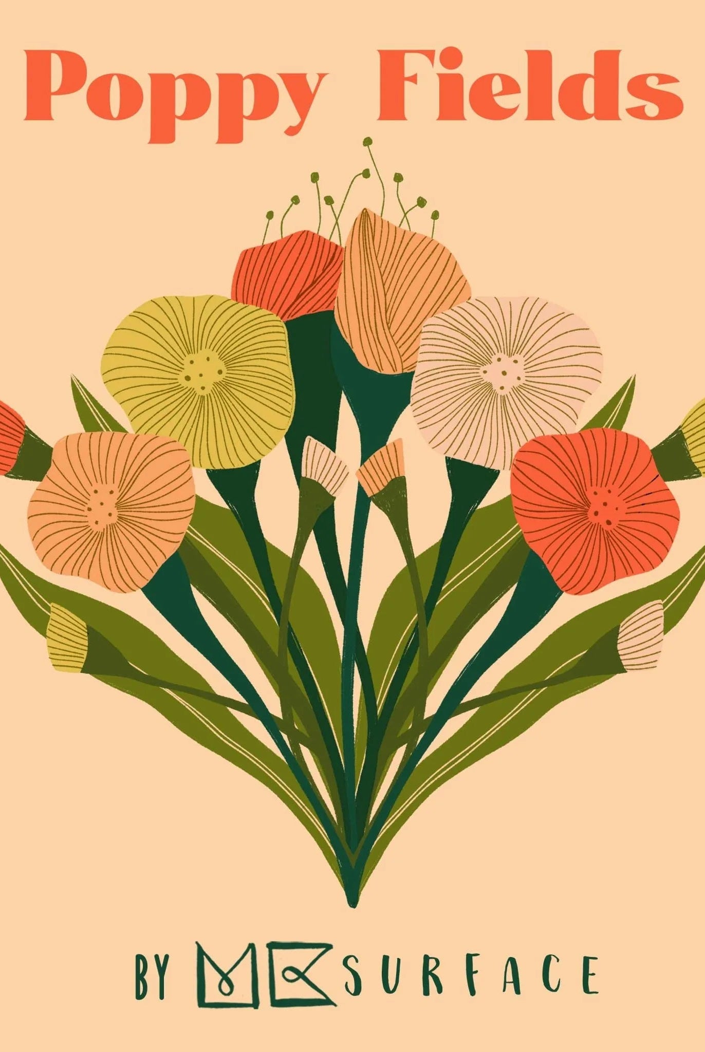 Cloud 9 Organic Quilting Cotton Fabric – Poppy Fields Poppy Stripe (227747) - Boho Fabrics - Quilting Cotton, Woven