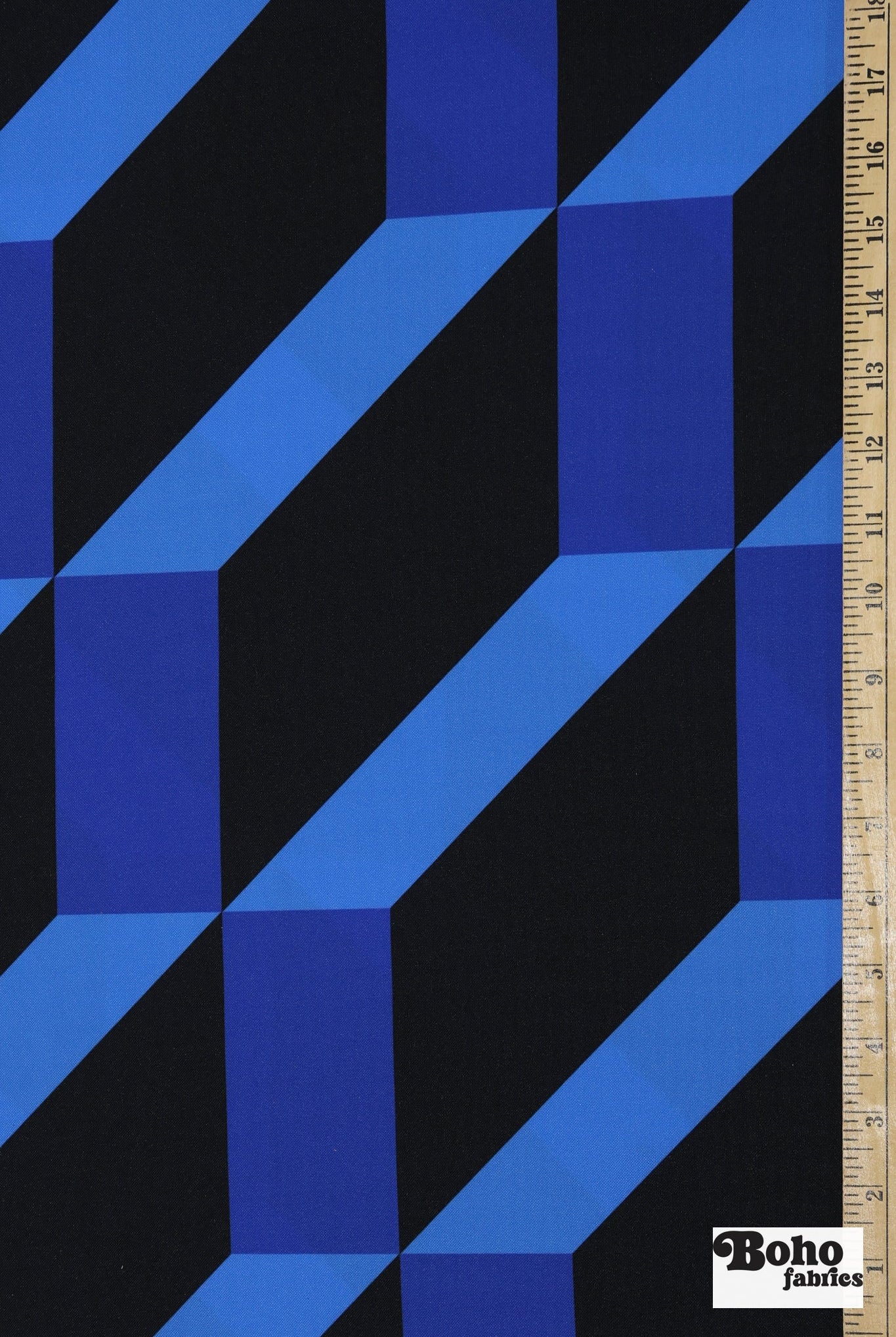 Cobalt Blue & Black, Geometric Canvas Woven Fabric - Boho Fabrics - Canvas Fabric