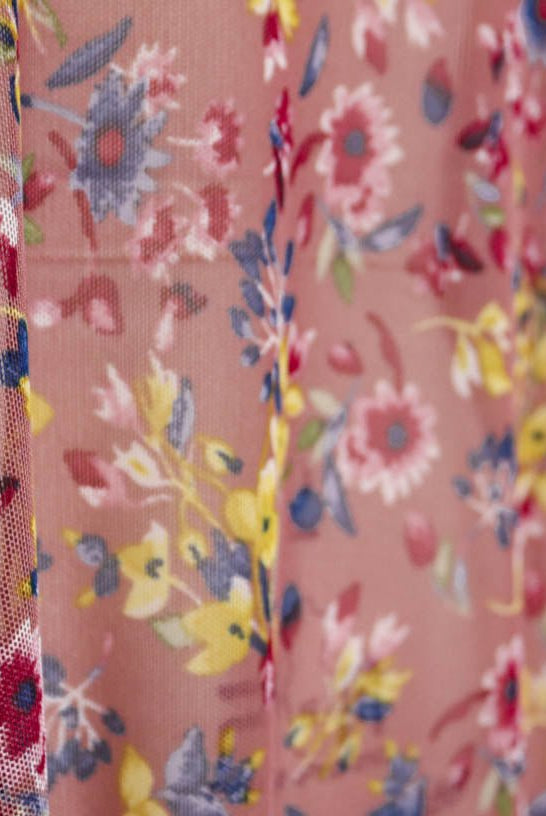 Colorful Floral Bouquet on Mauve. Power Mesh. SM-102. - Boho Fabrics