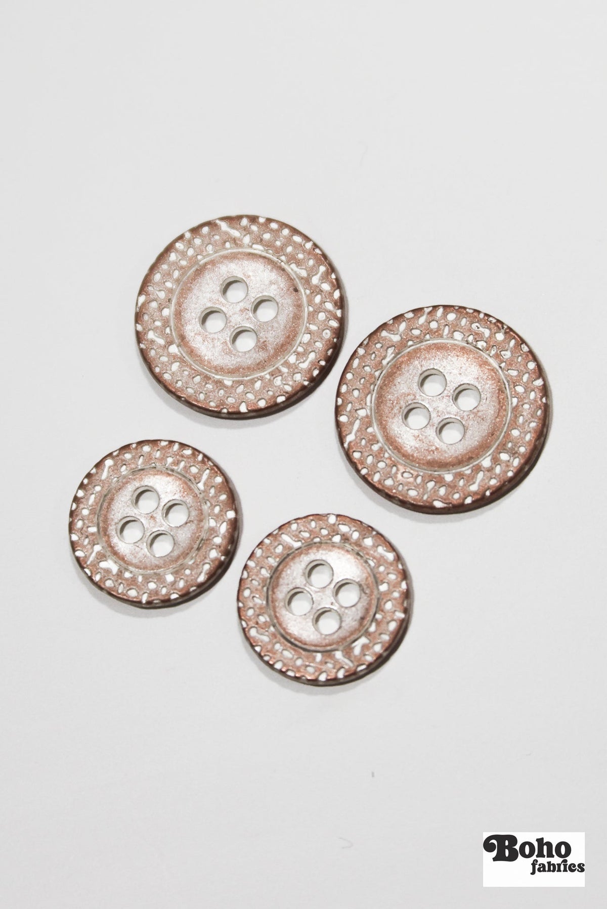 Copper Grid 4-Hole Metal Button. 24L (15mm / 5/8"), 28L (18mm / 11/16") - Boho Fabrics - Buttons & Snaps