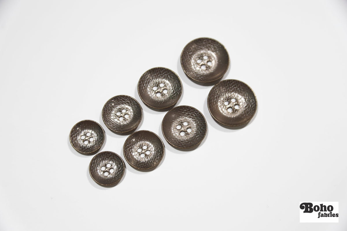 Copper Saucer 4-Hole Metal Button. 24L (15mm / 5/8"), 28L (18mm / 11/16"), 30L (19mm, 3/4") , 40L (25mm / 1") - Boho Fabrics - Buttons & Snaps