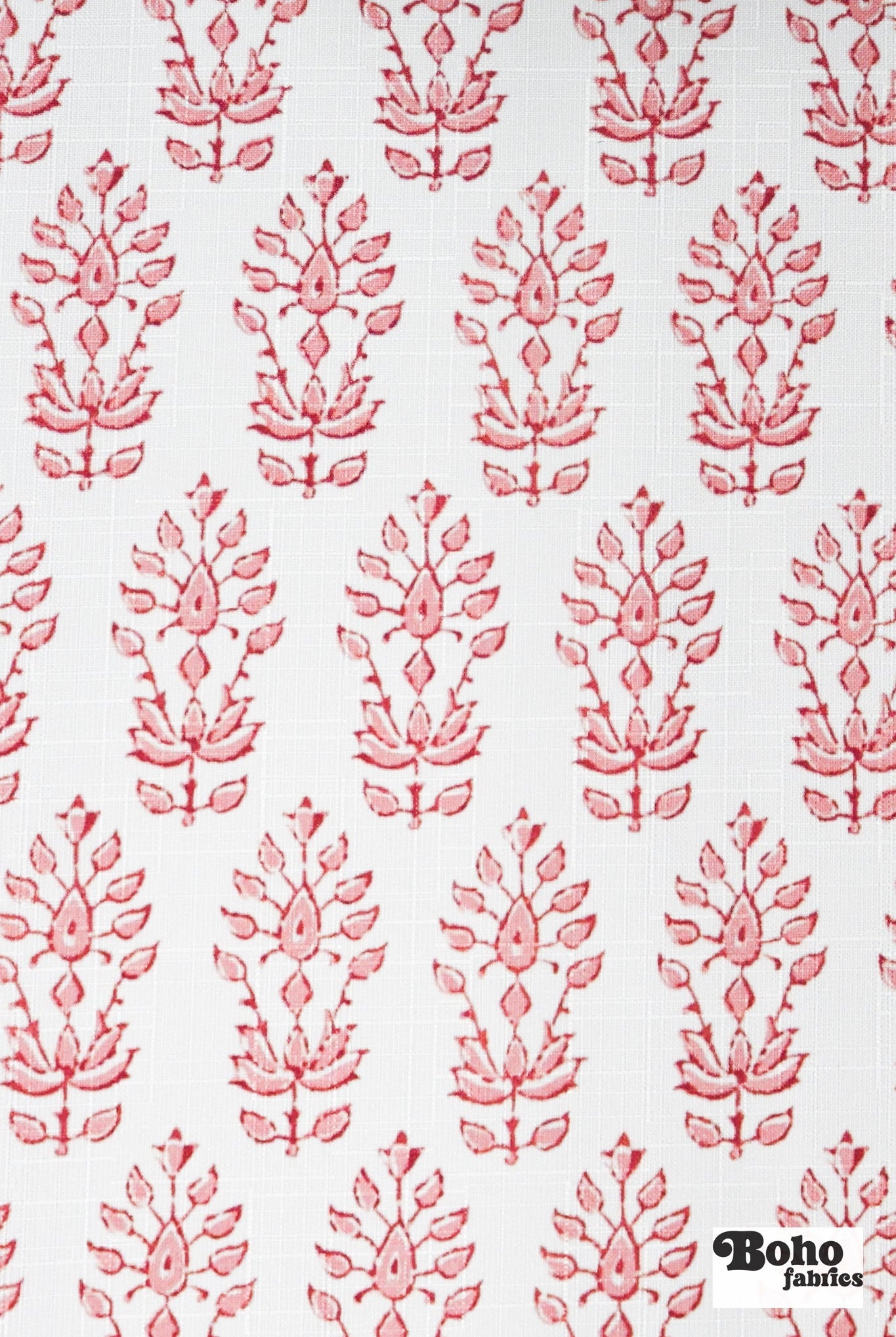 Coral, Abstract Botanical Linen-Look Woven Fabric - Boho Fabrics - Home Dec. & Upholstery Fabric