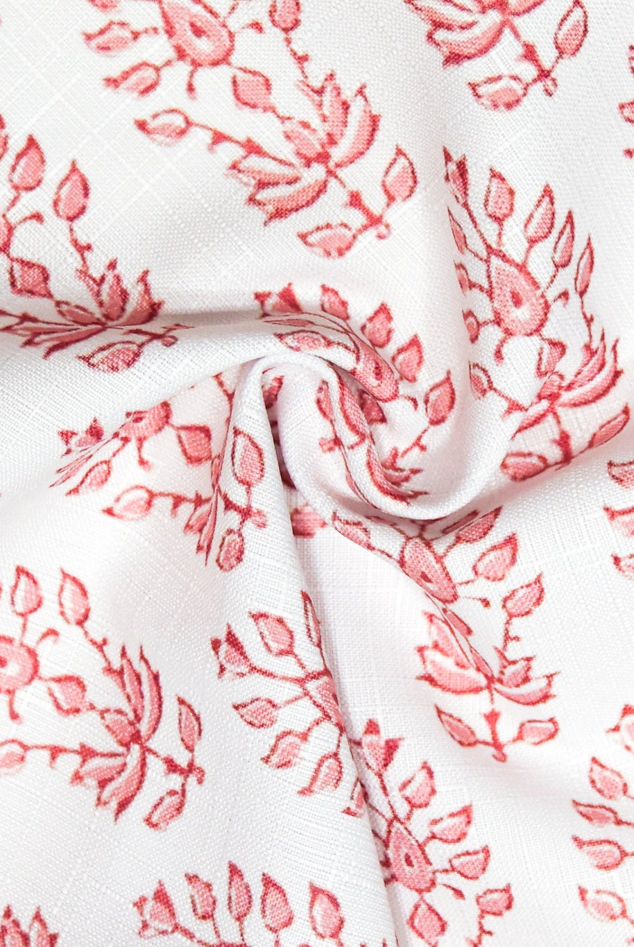 Coral, Abstract Botanical Linen-Look Woven Fabric - Boho Fabrics - Home Dec. & Upholstery Fabric