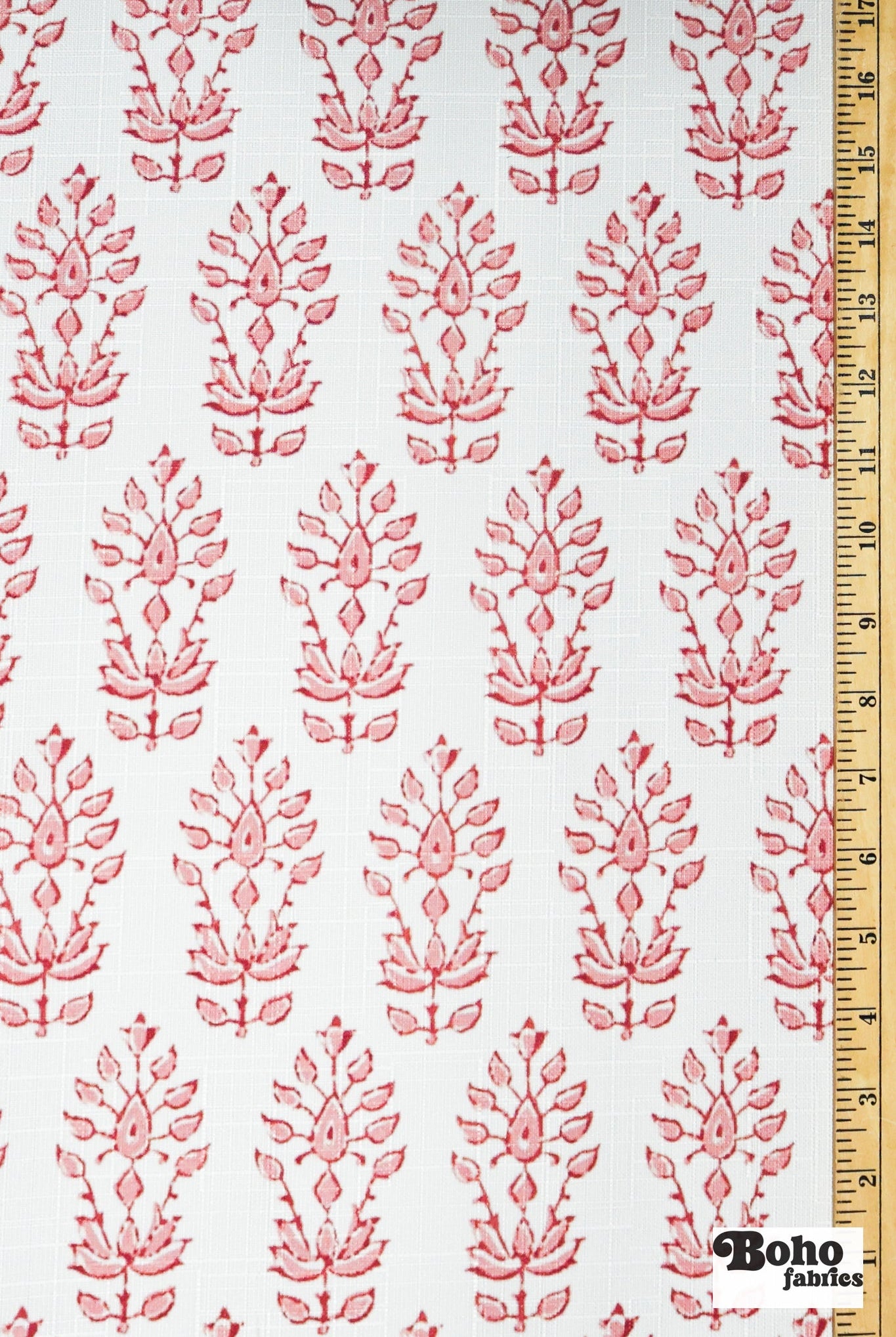 Coral, Abstract Botanical Linen-Look Woven Fabric - Boho Fabrics - Home Dec. & Upholstery Fabric